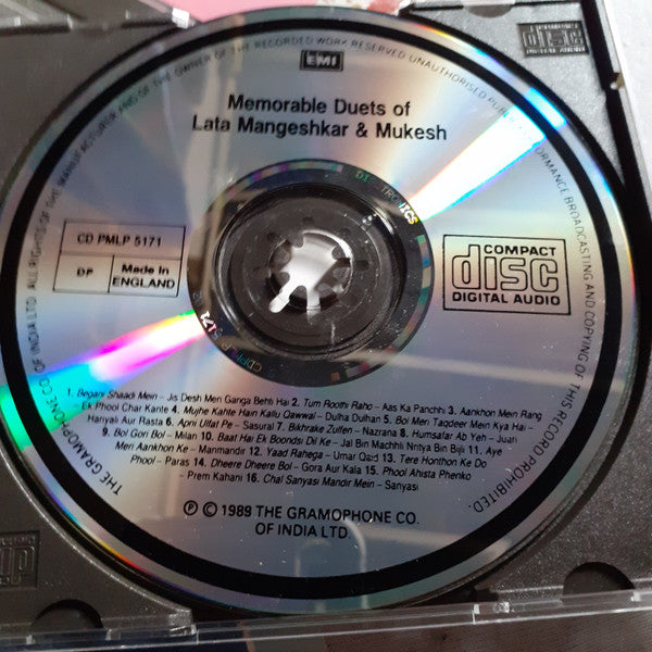 Lata Mangeshkar & Mukesh : Memorable Duets Of Lata Mangeshkar & Mukesh (CD, Comp)