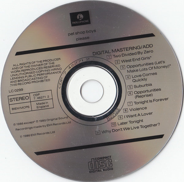 Pet Shop Boys : Please (CD, Album, Nim)