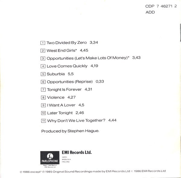 Pet Shop Boys : Please (CD, Album, Nim)