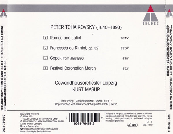 Pyotr Ilyich Tchaikovsky, Gewandhausorchester Leipzig, Kurt Masur : Romeo & Juliet / Francesca Da Rimini / Festival Coronation March / Gopak (CD)
