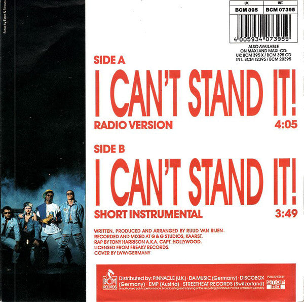 Twenty 4 Seven Featuring Captain Hollywood : I Can't Stand It! (7", Single, Lar)
