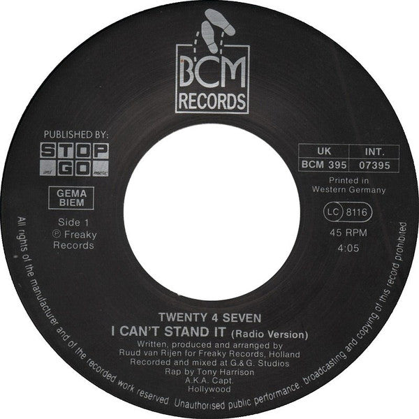 Twenty 4 Seven Featuring Captain Hollywood : I Can't Stand It! (7", Single, Lar)