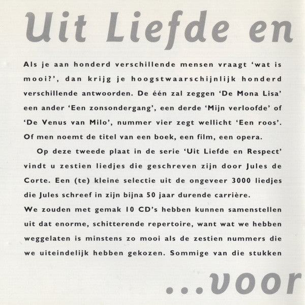 Gerard Cox : Uit Liefde En Respect ... Voor Zoveel Moois (CD, Album)