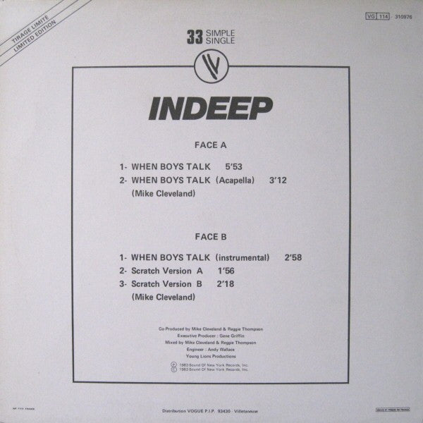 Indeep : When Boys Talk (12", Single, Ltd)