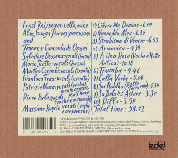 Ernst Reijseger - Tenore E Cuncordu De Orosei : Colla Voche (CD, Album)
