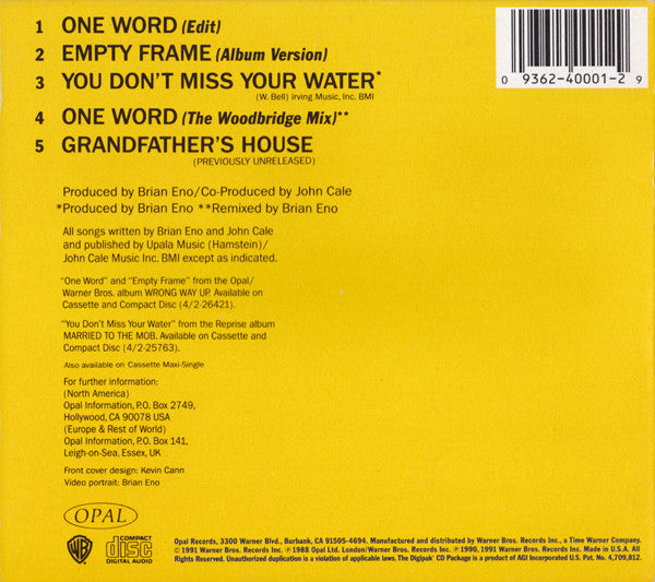 Brian Eno / John Cale : One Word (CD, Maxi)