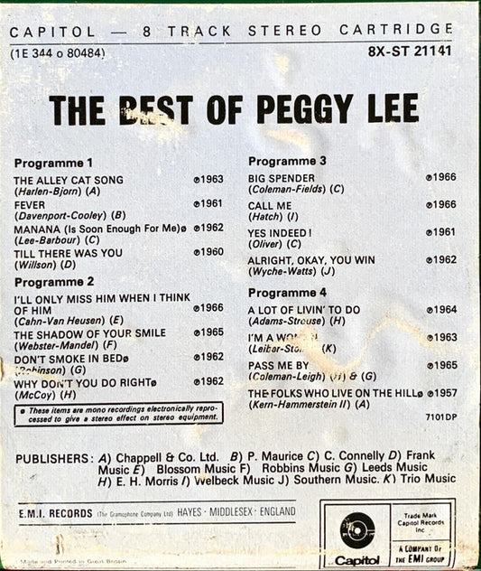 Peggy Lee : The Best Of Peggy Lee (8-Trk, Comp)
