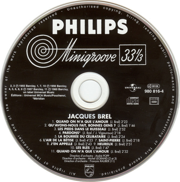 Jacques Brel Avec Les Orchestres André Popp Et Son Orchestre et Michel Legrand Et Son Orchestre : Quand On N'a Que L'amour (CD, RE, RM)