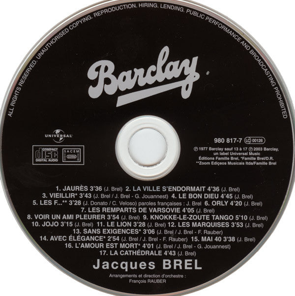 Jacques Brel : Les Marquises (CD, Album, RE, RM)