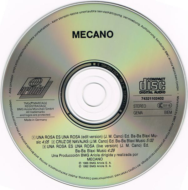 Mecano : Una Rosa Es Una Rosa (CD, Single)