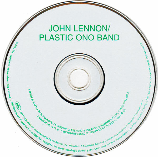 John Lennon : John Lennon / Plastic Ono Band (CD, Album, RE, RM, Rem)