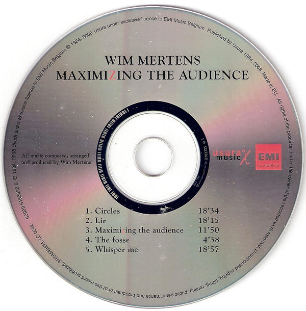 Wim Mertens : Maximizing The Audience (CD, Album, RE)