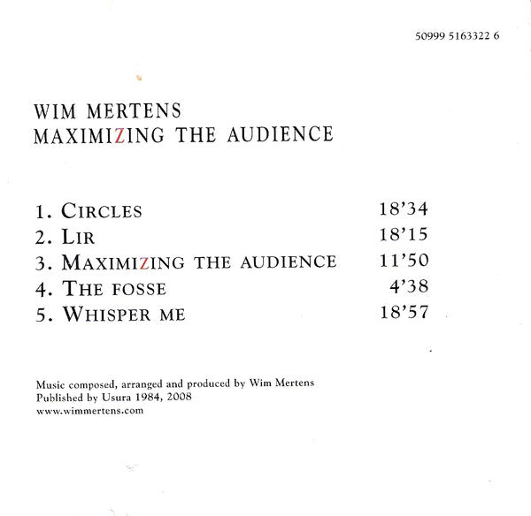 Wim Mertens : Maximizing The Audience (CD, Album, RE)