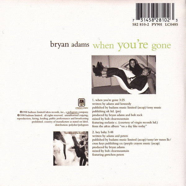 Bryan Adams Featuring Melanie C : When You're Gone (CD, Single)
