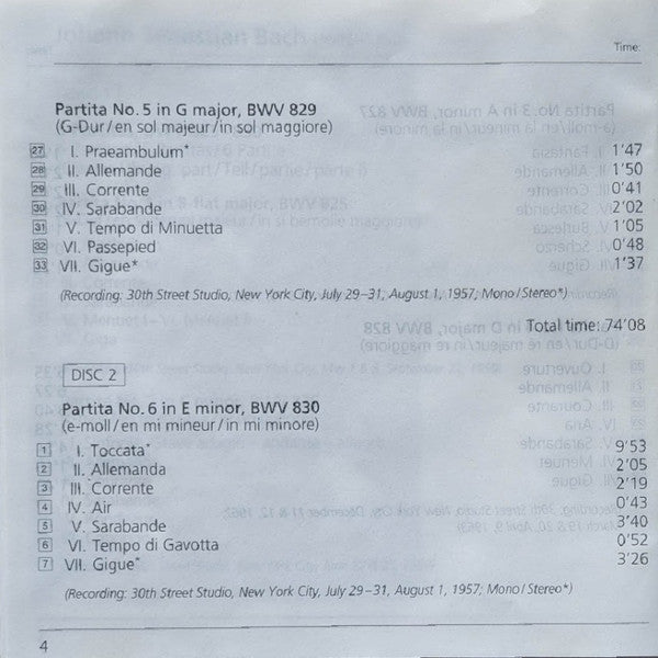 Johann Sebastian Bach, Glenn Gould : Partitas BWV 825–830, Preludes & Fugues (2xCD, Comp, RE, RM)