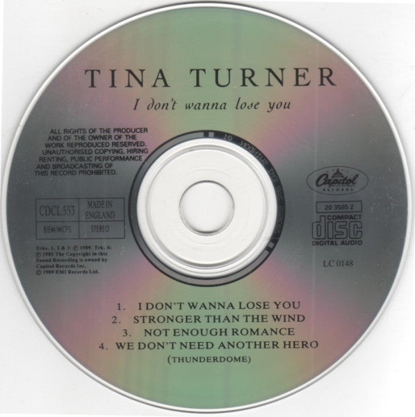 Tina Turner : I Don't Wanna Lose You (CD, Single)