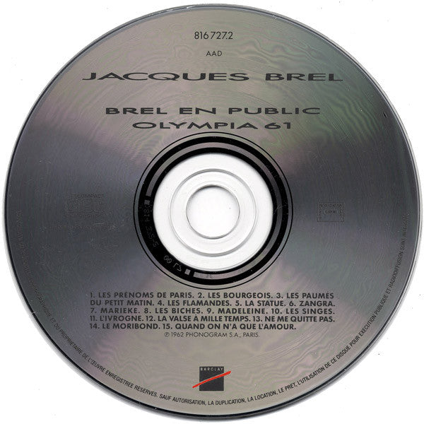 Jacques Brel : Brel En Public - Olympia 61 (CD, RE)