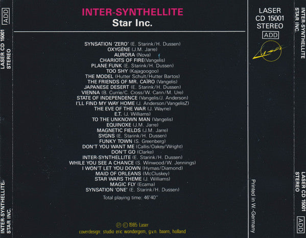 Star Inc. : Inter Synthellite - 28 Synthesizer Hits (CD, Album, Mixed, RE)