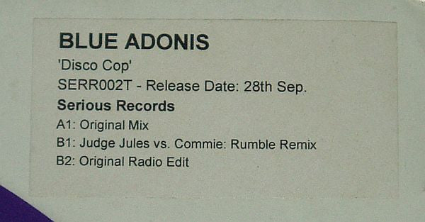 Blue Adonis : Disco Cop (12", Promo, W/Lbl)
