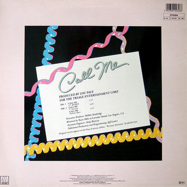 Stacy Lattisaw : Call Me (12", Maxi)
