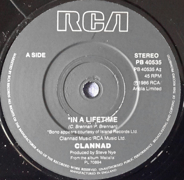 Clannad : In A Lifetime (7", Single, Pap)