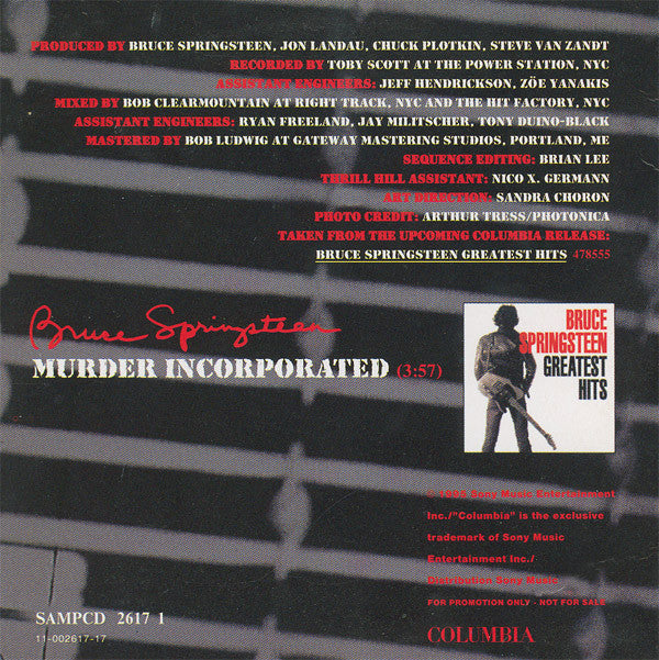 Bruce Springsteen : Murder Incorporated (CD, Single, Promo)