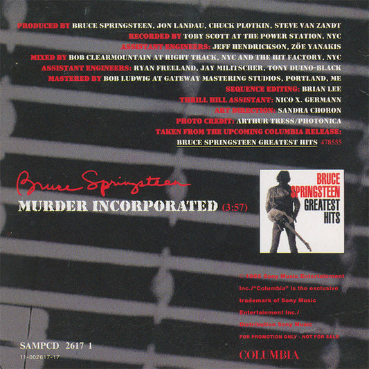 Bruce Springsteen : Murder Incorporated (CD, Single, Promo)