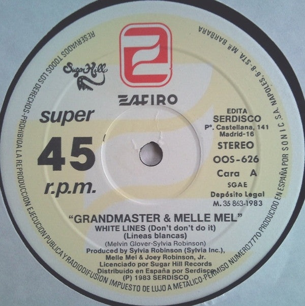 Grandmaster Flash & Melle Mel : White Lines (Don't Don't Do It) = Lineas Blancas (12", Maxi)
