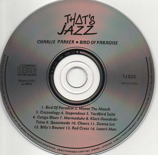 Charlie Parker : Bird Of Paradise  (CD, Comp, Jew)
