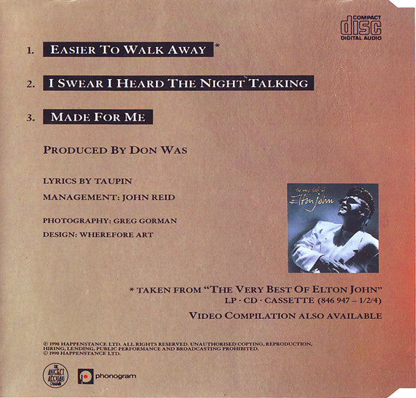 Elton John : Easier To Walk Away (CD, Single)