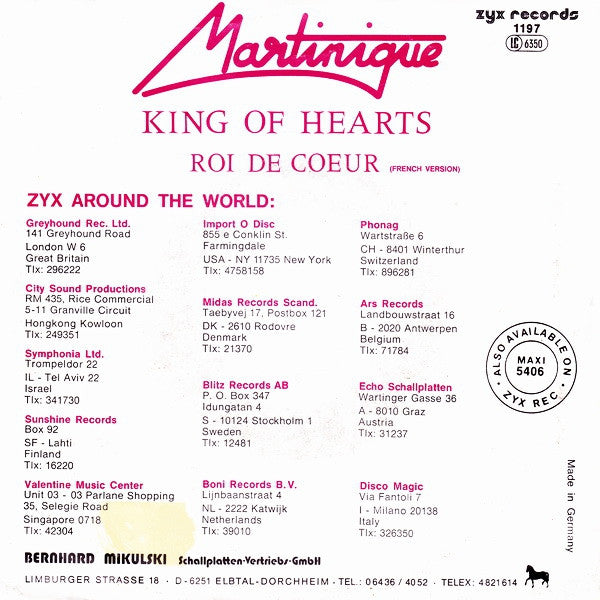 Martinique (2) : King Of Hearts (7", Single)