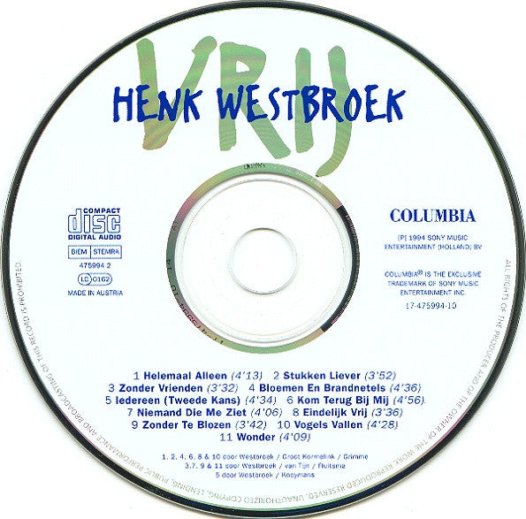 Henk Westbroek : Vrij (CD, Album)