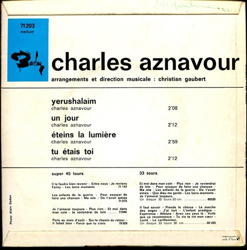 Charles Aznavour : Yerushalaïm (7", EP)