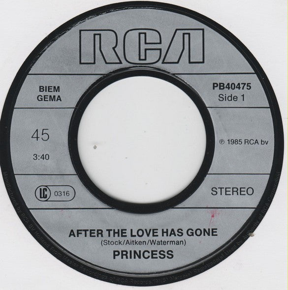 Princess : After The Love Has Gone (7", Single)