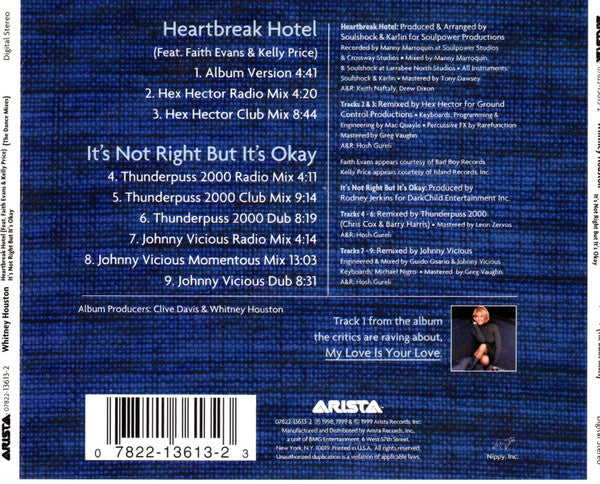 Whitney Houston : Heartbreak Hotel / It's Not Right But It's Okay (The Dance Mixes) (CD, Maxi, RE, JVC)