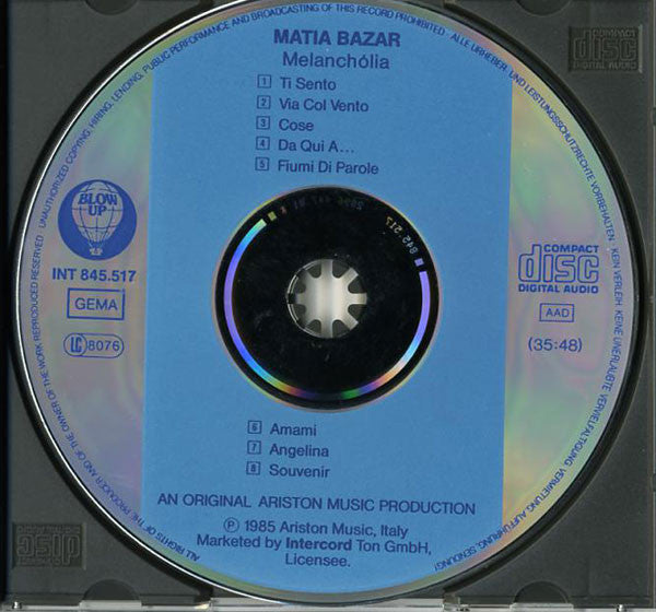 Matia Bazar : Melanchólia (CD, Album, RE)