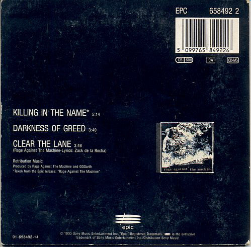 Rage Against The Machine : Killing In The Name (CD, Maxi, Car)