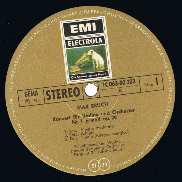 Max Bruch - Yehudi Menuhin, London Symphony Orchestra, Sir Adrian Boult : Konzerte Für Violine Und Orchester Nr.1 G-Moll Op.26 / Nr.2 D-Moll Op.44 (LP)
