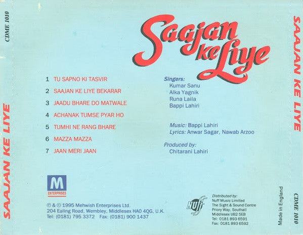 Bappi Lahiri : Saajan Ke Liye (CD, Album)