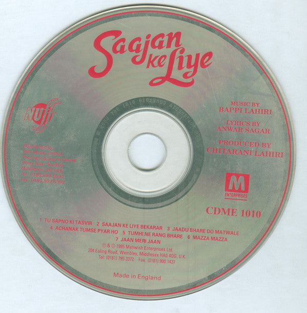 Bappi Lahiri : Saajan Ke Liye (CD, Album, SOU)