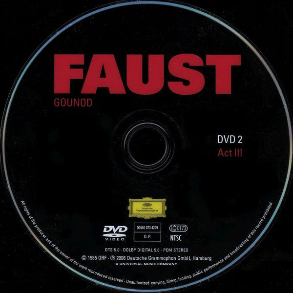 Charles Gounod - Francisco Araiza, Gabriela Beňačková, Ruggero Raimondi, Orchester Der Wiener Staatsoper, Wiener Staatsopernchor Und The Vienna State Opera Ballet, Erich Binder : Faust (2xDVD-V, Album, NTSC, Reg)
