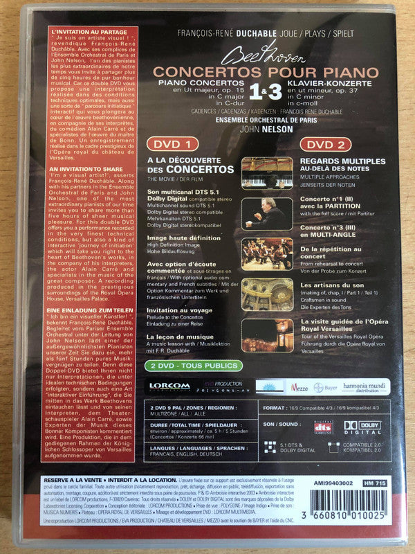 Ludwig van Beethoven - François-René Duchâble, Ensemble Orchestral De Paris / John Nelson (5) : Piano Concertos 1 & 3 (2xDVD)