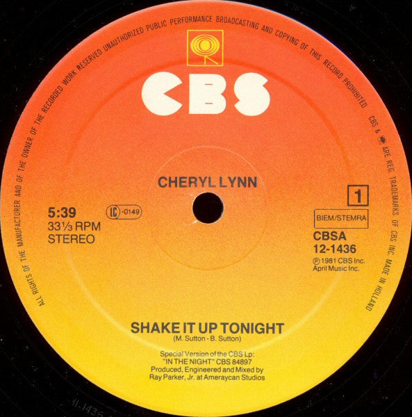 Cheryl Lynn : Shake It Up Tonight (12")