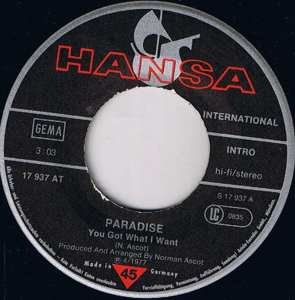 Paradise (27) : You Got What I Want (7", Single)