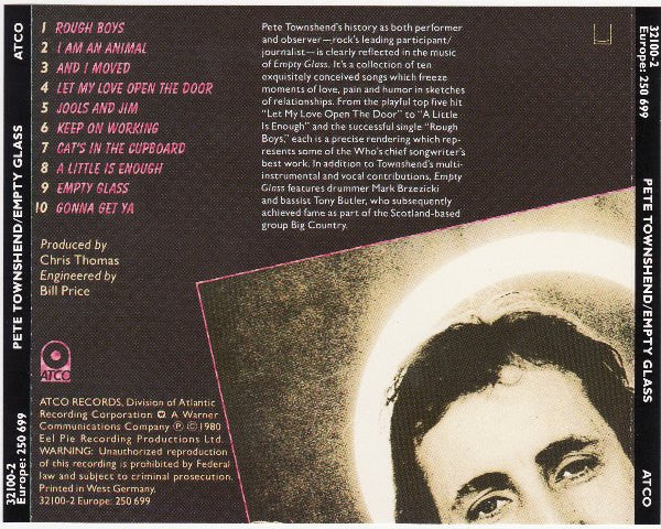 Pete Townshend : Empty Glass (CD, Album, RE, Tar)