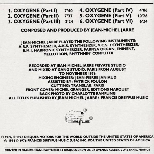 Jean-Michel Jarre : Oxygene (CD, Album, RE)