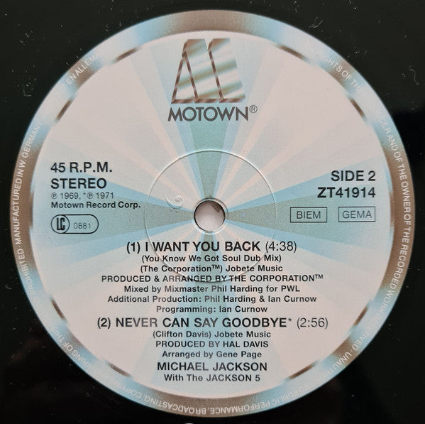 Michael Jackson With The Jackson 5 : I Want You Back - '88 Remix (12", Single)