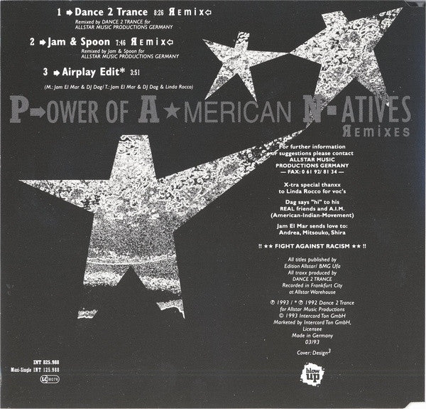 Dance 2 Trance : P.ower Of A.merican N.atives (Remixes) (CD, Maxi)