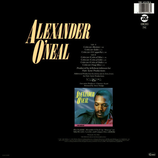 Alexander O'Neal : Criticize (Special 12" Mixes) (12", Maxi)