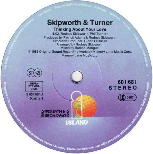 Skipworth & Turner : Thinking About Your Love (12", Maxi)